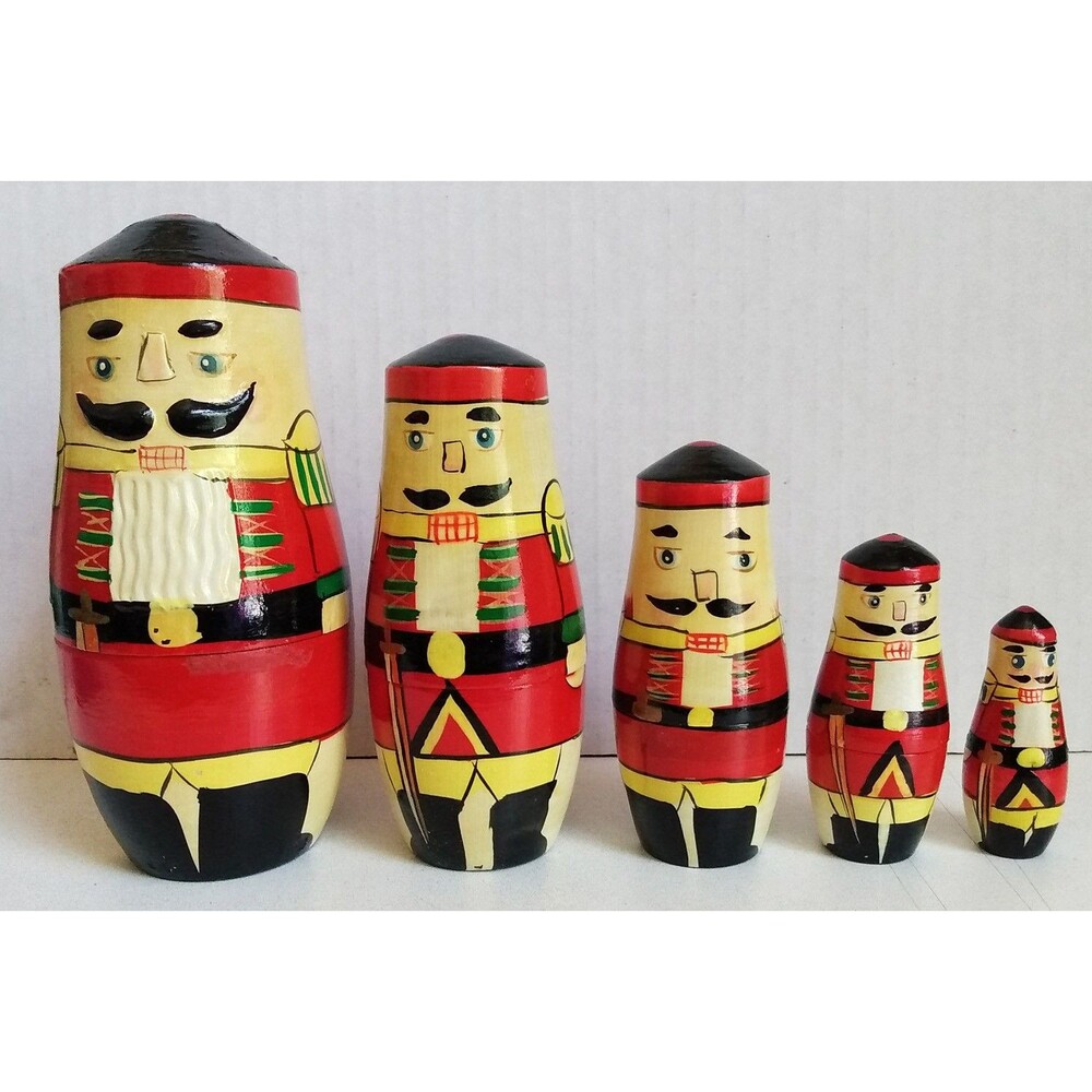 Vintage Matryoshka 5 Piece Officer with Sword Nesting Doll Made in China 5.5"